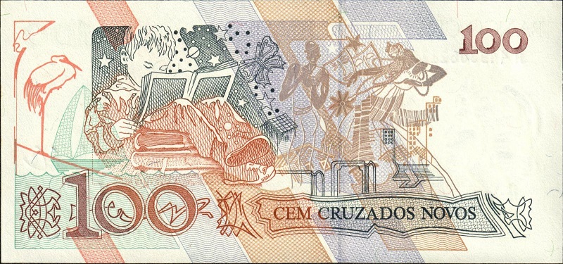 (1989) Банкнота Бразилия 1989 год 100 новых крузадо &quot;Сесилия Мейрелеш&quot;   UNC